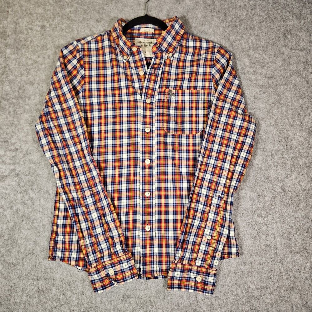 Abercrombie & Fitch Mens Red Plaid Muscle Button Down‎ Shirt Lumberjack Size S